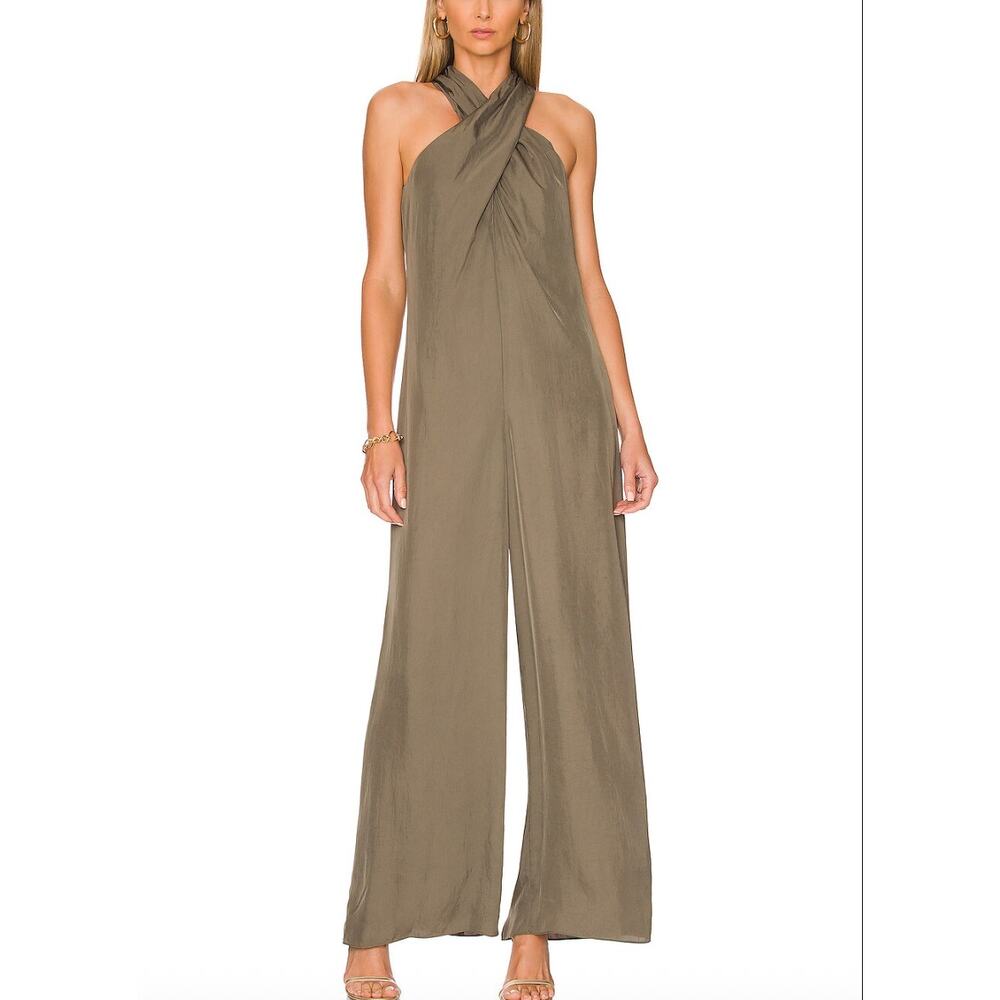 Theory Willow Washed Twill Halter Jumpsuit Womens Size 2 Sleeveless Zipper $395